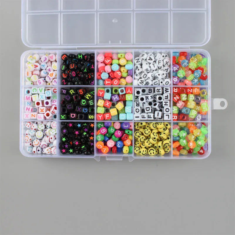 Acrylic English Letters Plastic Round Square Loose Beads Set