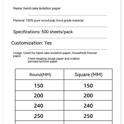 Scallion Pancake Oil Separation Paper Non-stick Round High Temperature Resistance