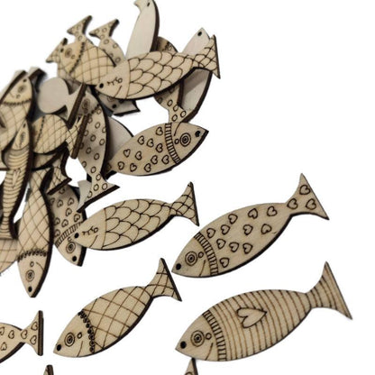 Log Cute Fish Shape Wood Piece Handmade DIY Small Fish Wooden Button Decorative Supplies Materials