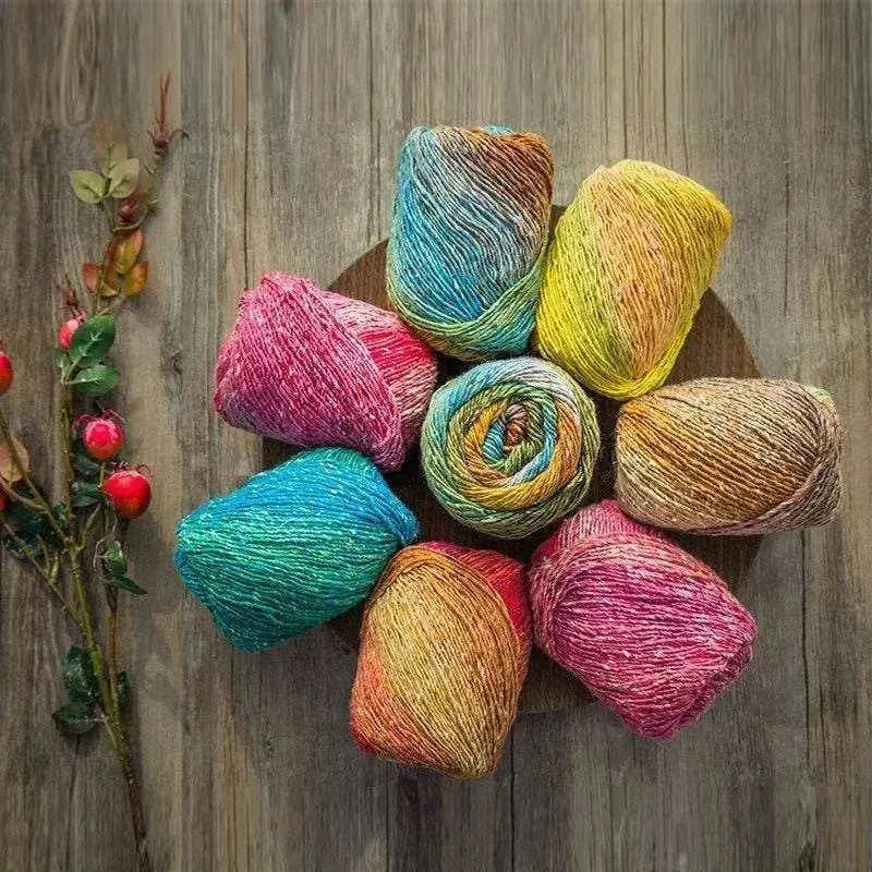 1 x Rainbow Colored Yarn Ball 100g Color Gradient Hand Dyed Polyester Cotton Superwash Thread for Hand Knitting Crochet DIY Craft Supplies