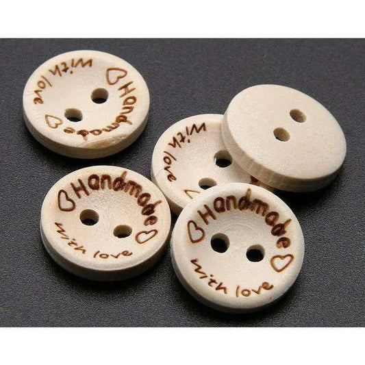 100 Wooden buttons handmade button made with love 15mm 20mm 25mm