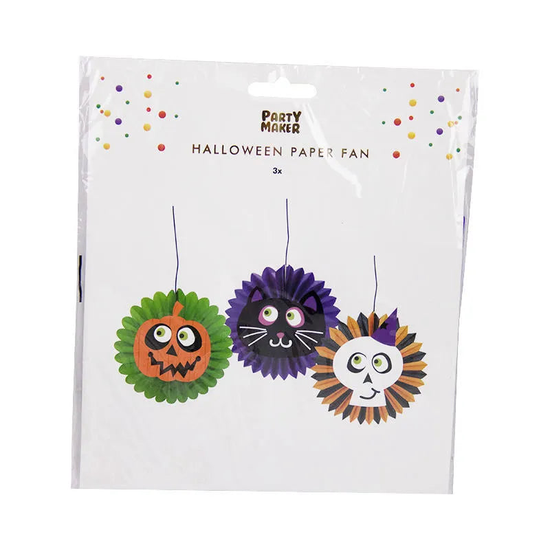 Halloween Decorative Cartoon Skull Pumpkin Colorful Paper Fan Set