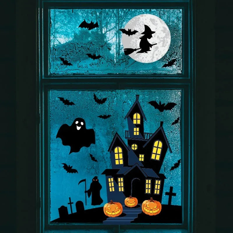 Halloween Decoration Haunted House Sticker Witch Ghost Bat Window Stickers