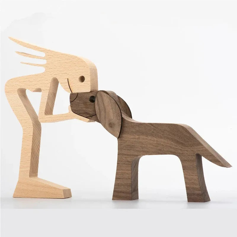 Figurita artesanal de madera para perro, escultura decorativa para el hogar, escultura de madera para hombre y perro, regalos de Navidad, modelo de decoración