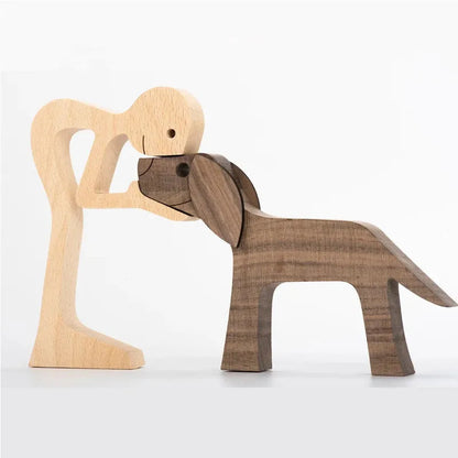 Figurita artesanal de madera para perro, escultura decorativa para el hogar, escultura de madera para hombre y perro, regalos de Navidad, modelo de decoración