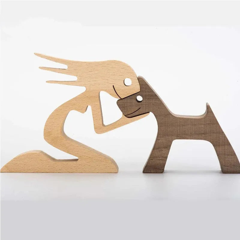 Figurita artesanal de madera para perro, escultura decorativa para el hogar, escultura de madera para hombre y perro, regalos de Navidad, modelo de decoración