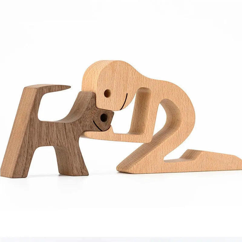 Figurita artesanal de madera para perro, escultura decorativa para el hogar, escultura de madera para hombre y perro, regalos de Navidad, modelo de decoración