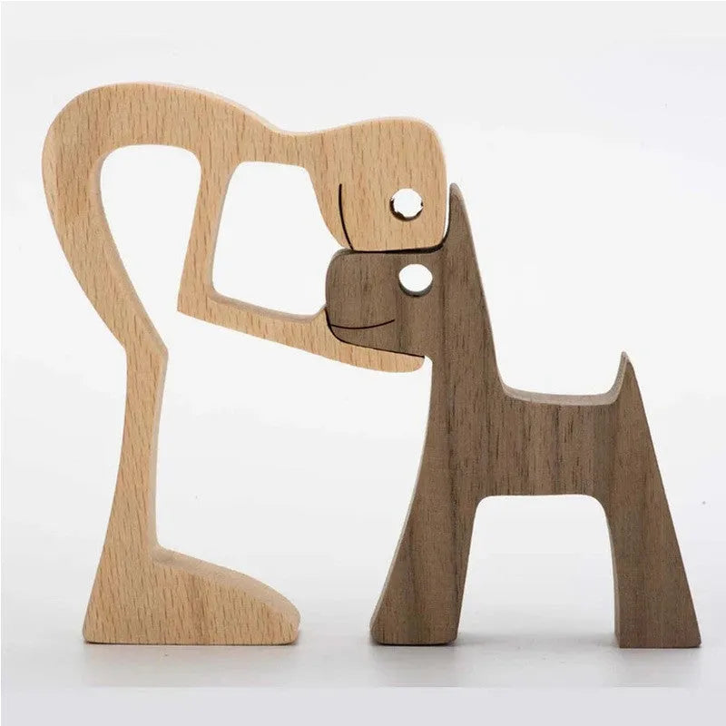 Figurita artesanal de madera para perro, escultura decorativa para el hogar, escultura de madera para hombre y perro, regalos de Navidad, modelo de decoración