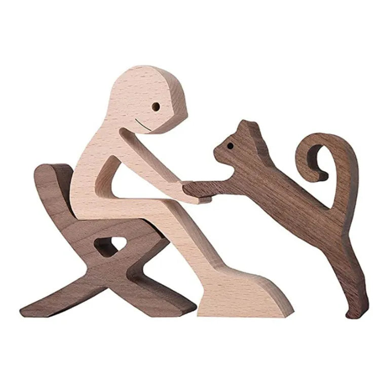 Figurita artesanal de madera para perro, escultura decorativa para el hogar, escultura de madera para hombre y perro, regalos de Navidad, modelo de decoración