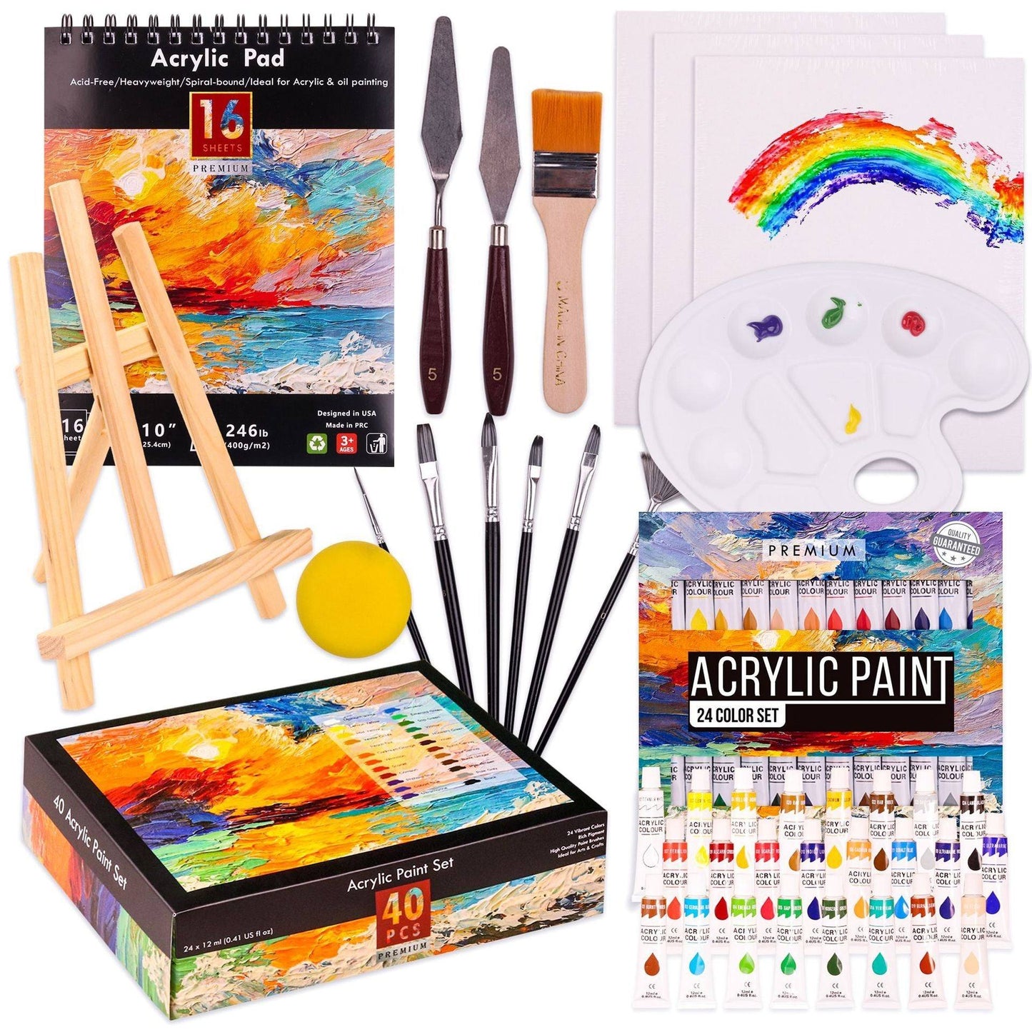 New Propylene Paint Set Art Acrylic Painting Brushes 24 Colors 12ml