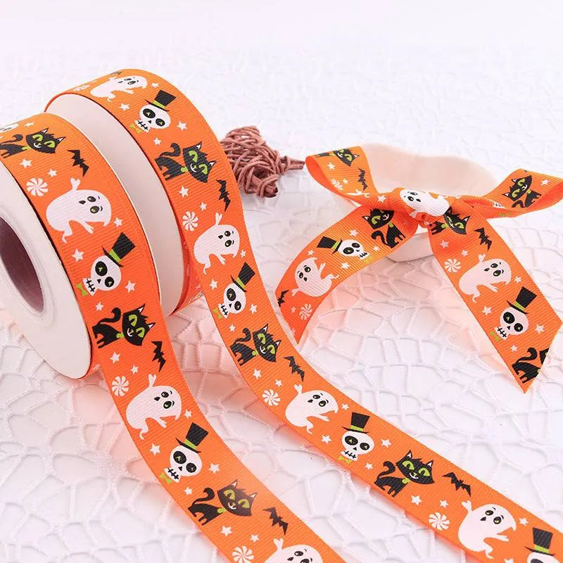 Printed Halloween Ribbon – Ribbed Halloween Pattern Ribbons for Gift Wrapping