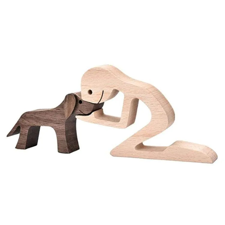 Figurita artesanal de madera para perro, escultura decorativa para el hogar, escultura de madera para hombre y perro, regalos de Navidad, modelo de decoración