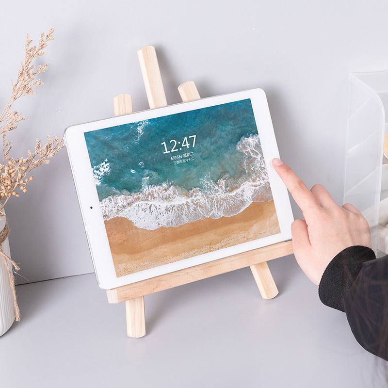 Portable Wooden Easel Stand for Phones and Tablets with Storage Desk Design