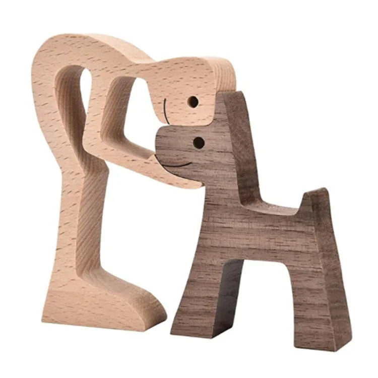 Figurita artesanal de madera para perro, escultura decorativa para el hogar, escultura de madera para hombre y perro, regalos de Navidad, modelo de decoración