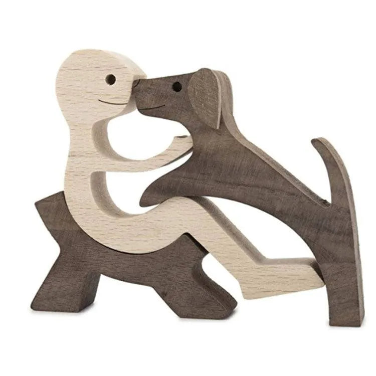 Figurita artesanal de madera para perro, escultura decorativa para el hogar, escultura de madera para hombre y perro, regalos de Navidad, modelo de decoración