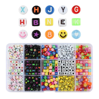 Acrylic English Letters Plastic Round Square Loose Beads Set