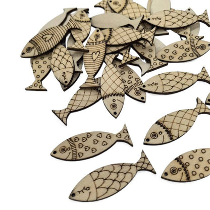 Log Cute Fish Shape Wood Piece Handmade DIY Small Fish Wooden Button Decorative Supplies Materials