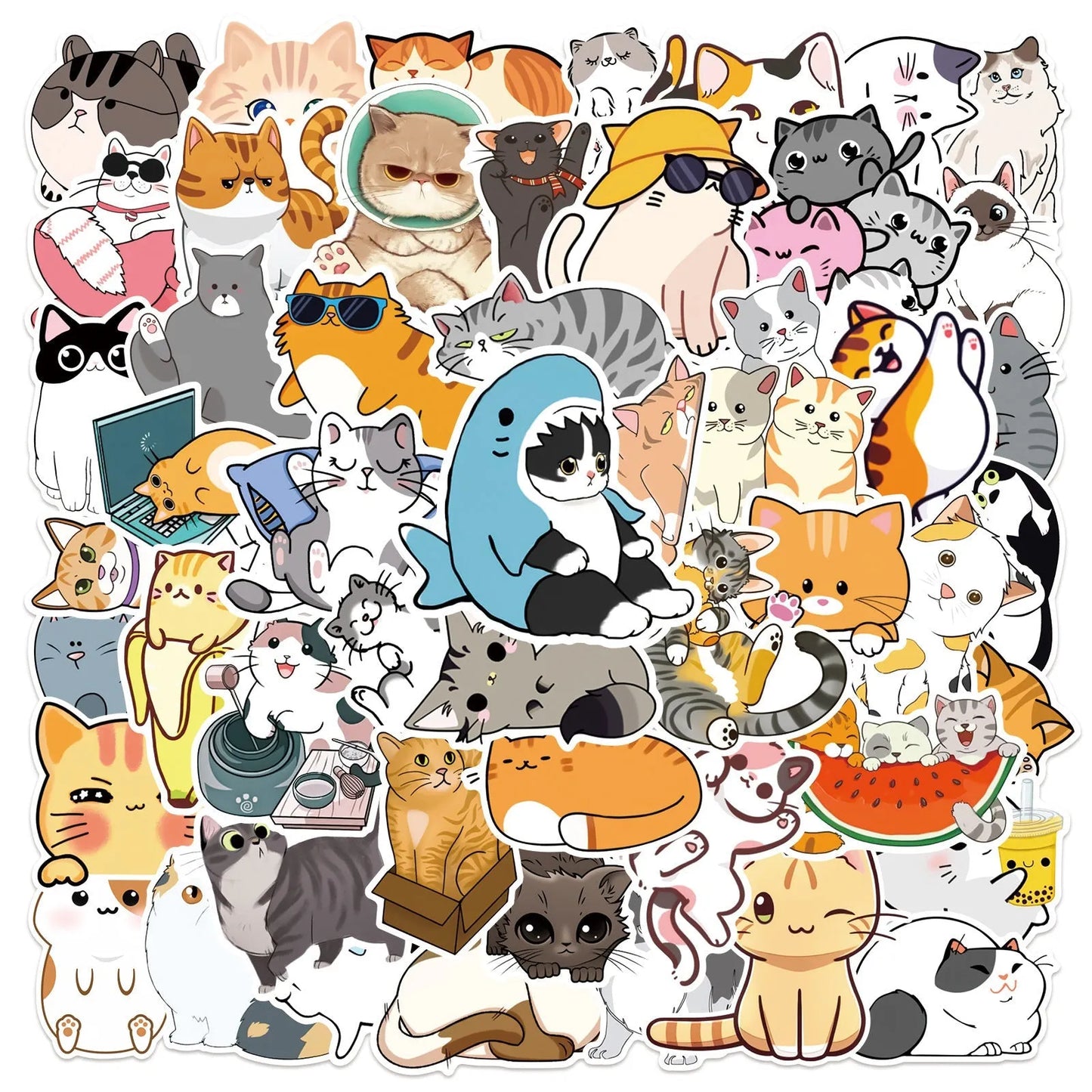 50 Sheets Cute Cartoon Cat Graffiti Stickers Decoration