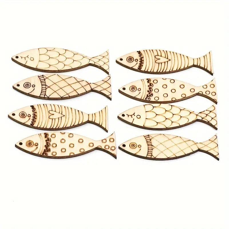 Log Cute Fish Shape Wood Piece Handmade DIY Small Fish Wooden Button Decorative Supplies Materials