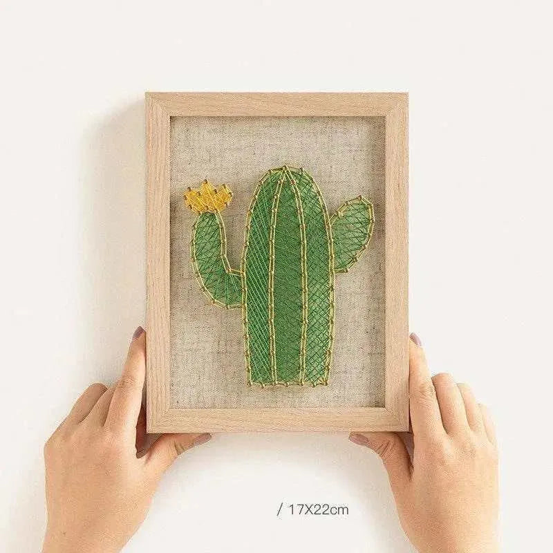 3D DIY Cactus & Ice Cream String Art Kit Winding Painting Gift String Line Art Set for Kids Adults Embroidery Wooden Home Decor Wall Art