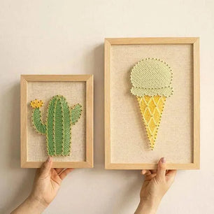 3D DIY Cactus & Ice Cream String Art Kit Winding Painting Gift String Line Art Set for Kids Adults Embroidery Wooden Home Decor Wall Art
