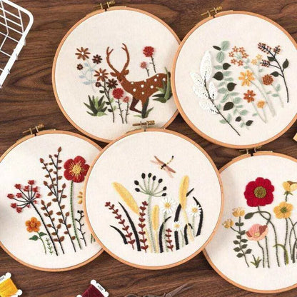 Simple Hand Embroidery Kit With Elk Flowers 3d Embroidery