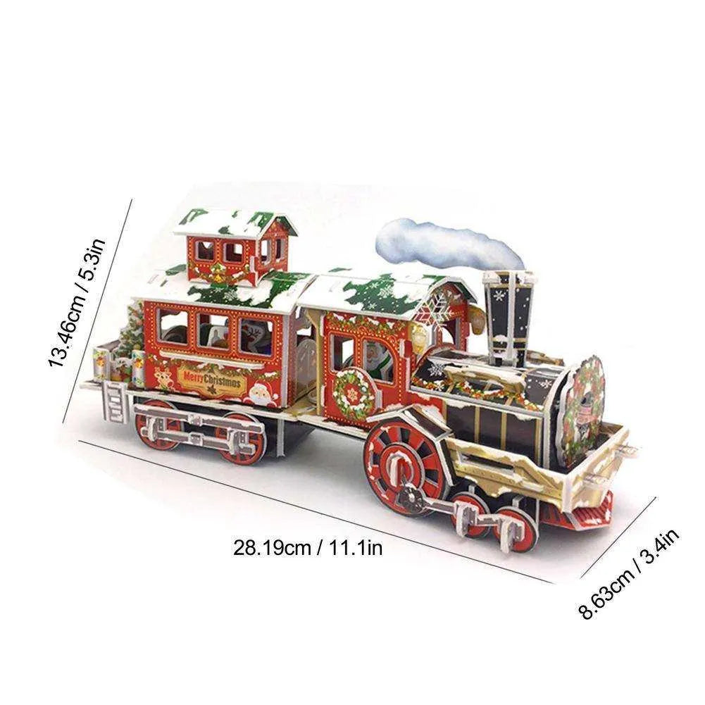 a paper model of a train with christmas decorations