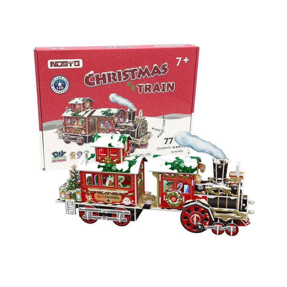 a christmas train is shown in front of a box