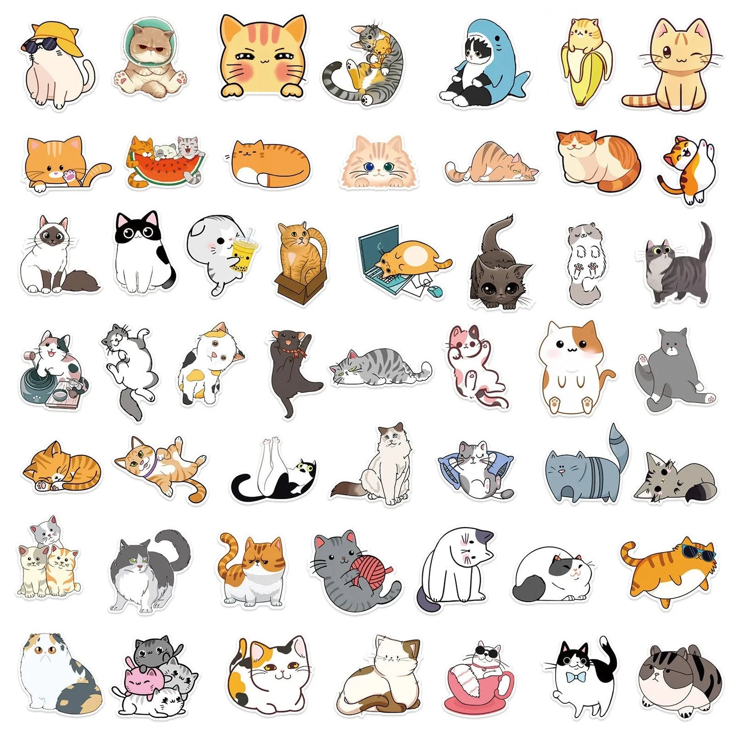 50 Sheets Cute Cartoon Cat Graffiti Stickers Decoration