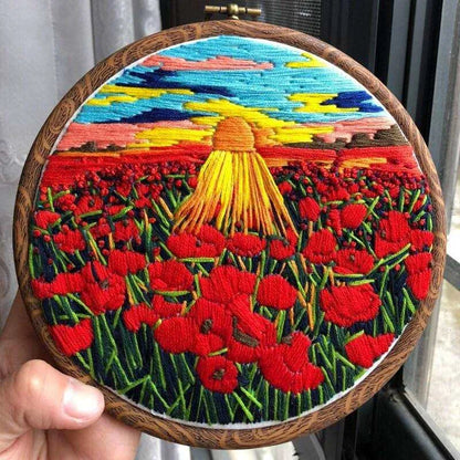 3d Embroidery Landscape Embroidery Pattern Flowers In Field Cross Stitch