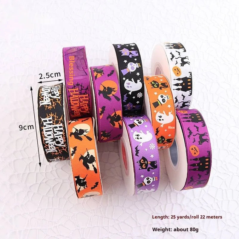 Printed Halloween Ribbon – Ribbed Halloween Pattern Ribbons for Gift Wrapping