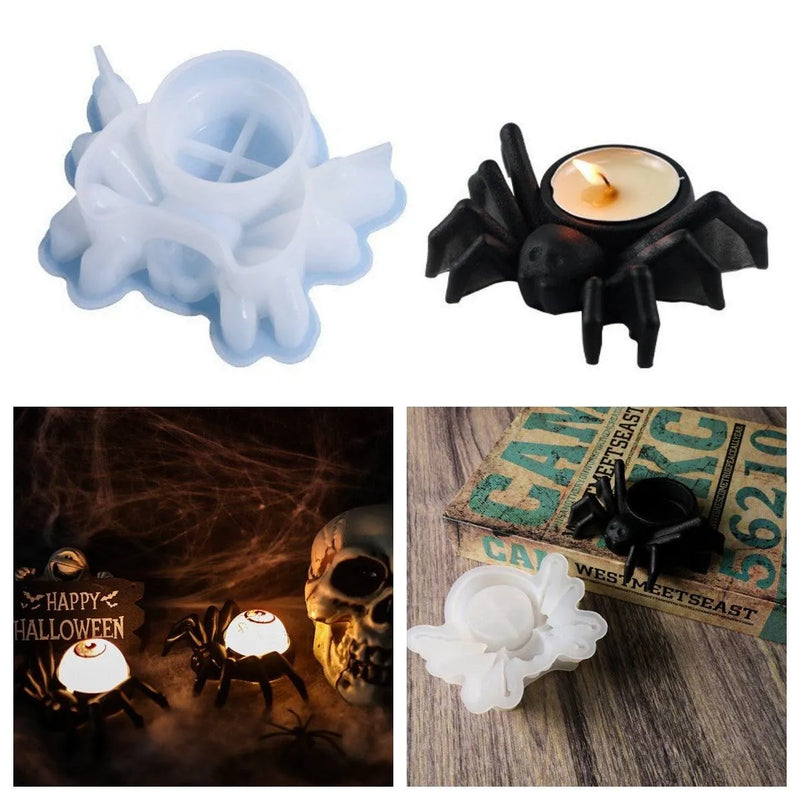 Castiçal aranha epóxi série halloween decoração de velas molde de silicone