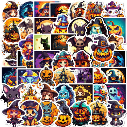 300 Cartoon Pumpkin Witch & Ghost Graffiti Stickers – Fun Halloween Holiday Decorations