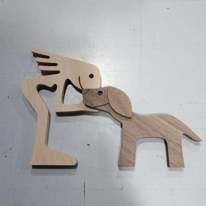 Figurita artesanal de madera para perro, escultura decorativa para el hogar, escultura de madera para hombre y perro, regalos de Navidad, modelo de decoración