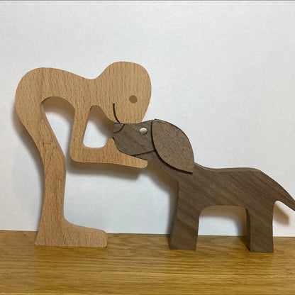 Figurita artesanal de madera para perro, escultura decorativa para el hogar, escultura de madera para hombre y perro, regalos de Navidad, modelo de decoración