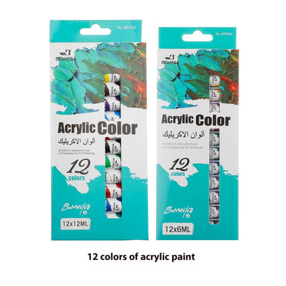 12-color Acrylic Pigment Strip Gouache Watercolor Oil Painting Paints Full Set