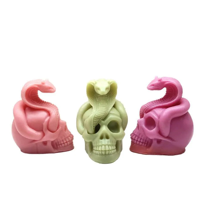 Molde de silicone para vela de aromaterapia de caveira de cobra de Halloween