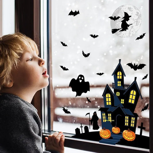 Halloween Decoration Haunted House Sticker Witch Ghost Bat Window Stickers