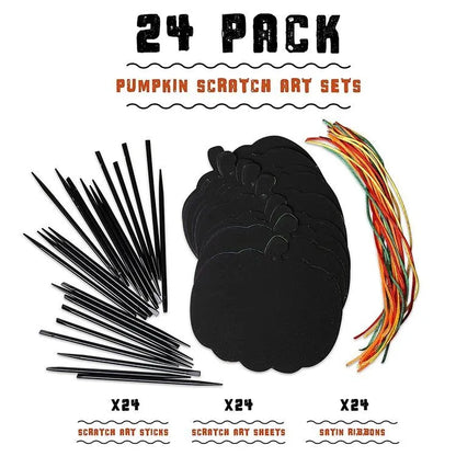 DIY Halloween Crafts Scratch Painting – 24 Pieces Fun Pumpkin-Themed Craft for Kids