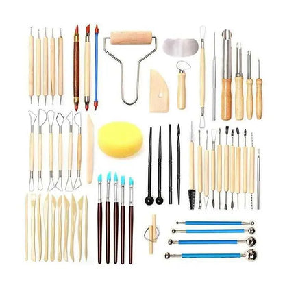 61pc Clay Sculpting Tool Kit DIY Polymer Clay Modelling Set Clay Pottery Sculpture Making Soft Clay Carving Wooden Stainless Steel Tools