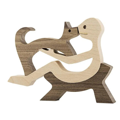 Figurita artesanal de madera para perro, escultura decorativa para el hogar, escultura de madera para hombre y perro, regalos de Navidad, modelo de decoración