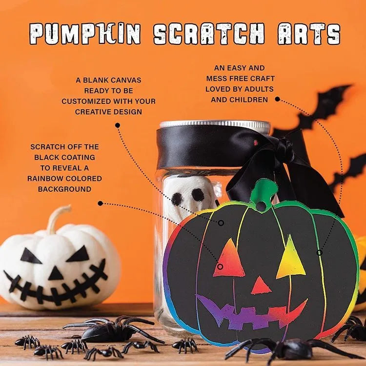 DIY Halloween Crafts Scratch Painting – 24 Pieces Fun Pumpkin-Themed Craft for Kids