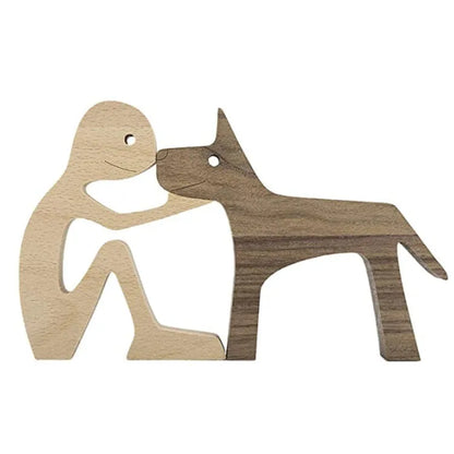 Figurita artesanal de madera para perro, escultura decorativa para el hogar, escultura de madera para hombre y perro, regalos de Navidad, modelo de decoración