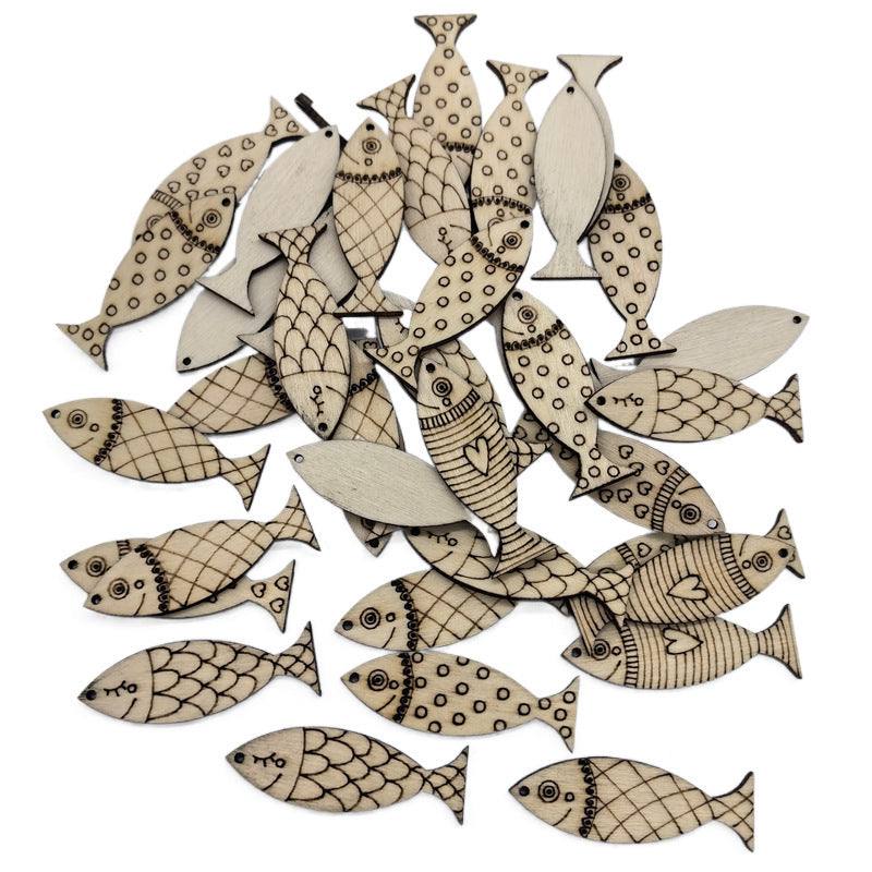 Log Cute Fish Shape Wood Piece Handmade DIY Small Fish Wooden Button Decorative Supplies Materials