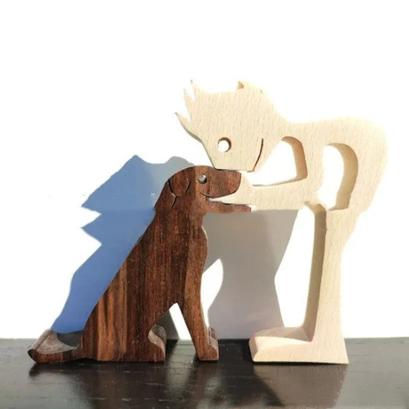 Figurita artesanal de madera para perro, escultura decorativa para el hogar, escultura de madera para hombre y perro, regalos de Navidad, modelo de decoración