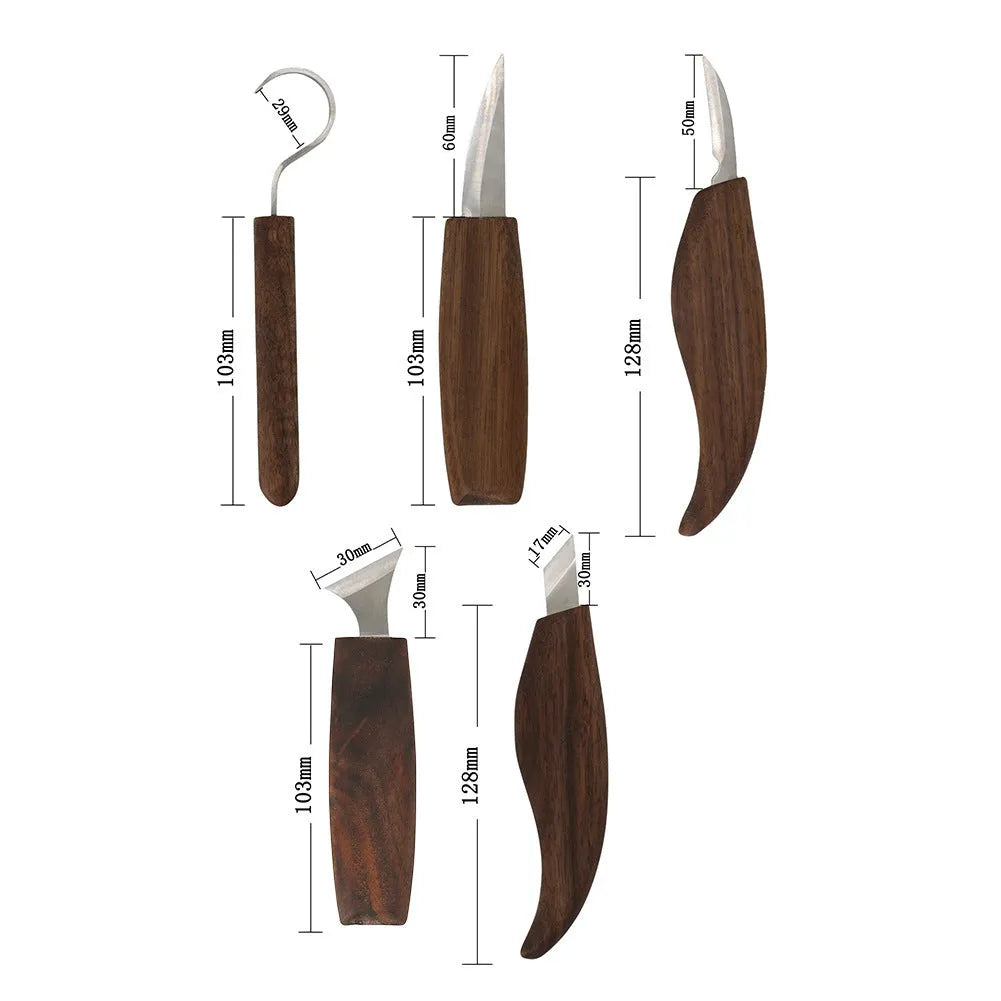 7-Piece Walnut Handle Wood Carving Set – Chrome Vanadium Steel Blades for Precision Crafting