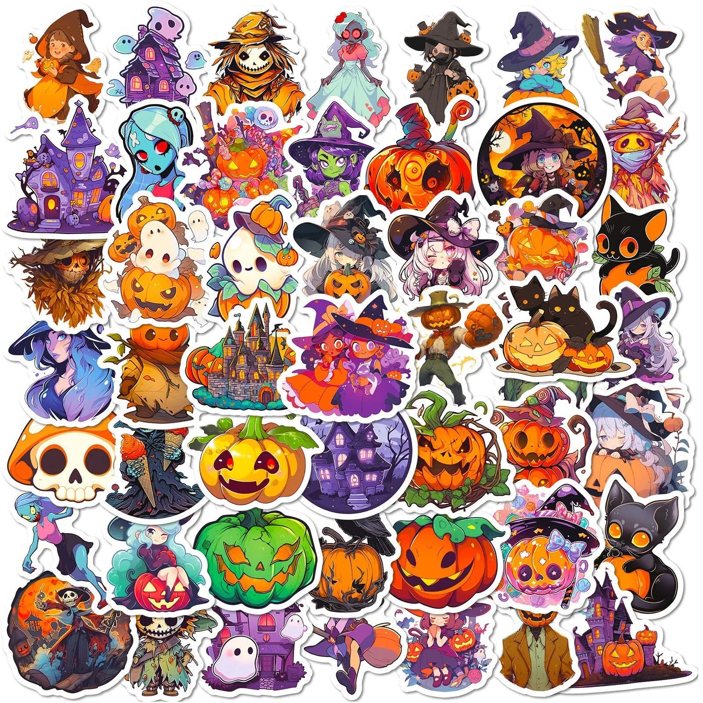 300 Cartoon Pumpkin Witch & Ghost Graffiti Stickers – Fun Halloween Holiday Decorations