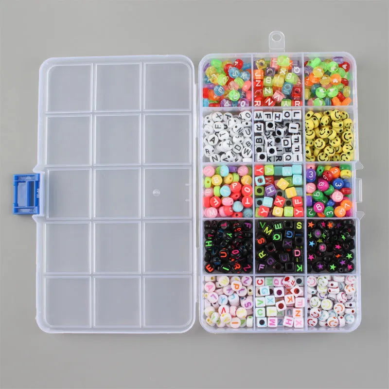 Acrylic English Letters Plastic Round Square Loose Beads Set