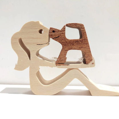 Figurita artesanal de madera para perro, escultura decorativa para el hogar, escultura de madera para hombre y perro, regalos de Navidad, modelo de decoración