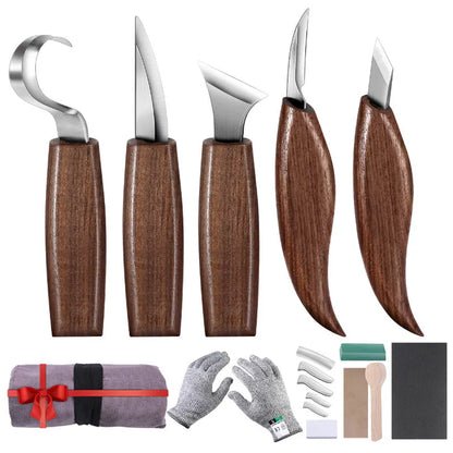 7-Piece Walnut Handle Wood Carving Set – Chrome Vanadium Steel Blades for Precision Crafting